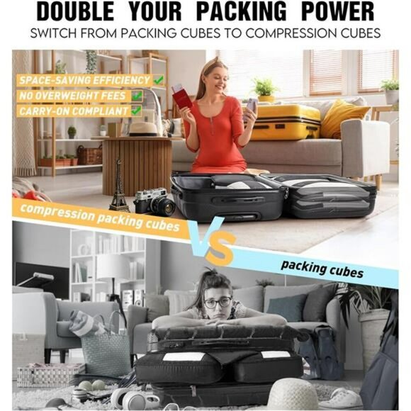 OlarHike 10 Set Compression Packing Cubes Travel Organizer Luggage Bags - Picture 7 of 8